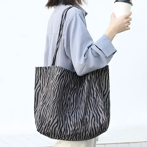 Zebra Print Canvas Tote Bag with Large Capacity and Trendy Design